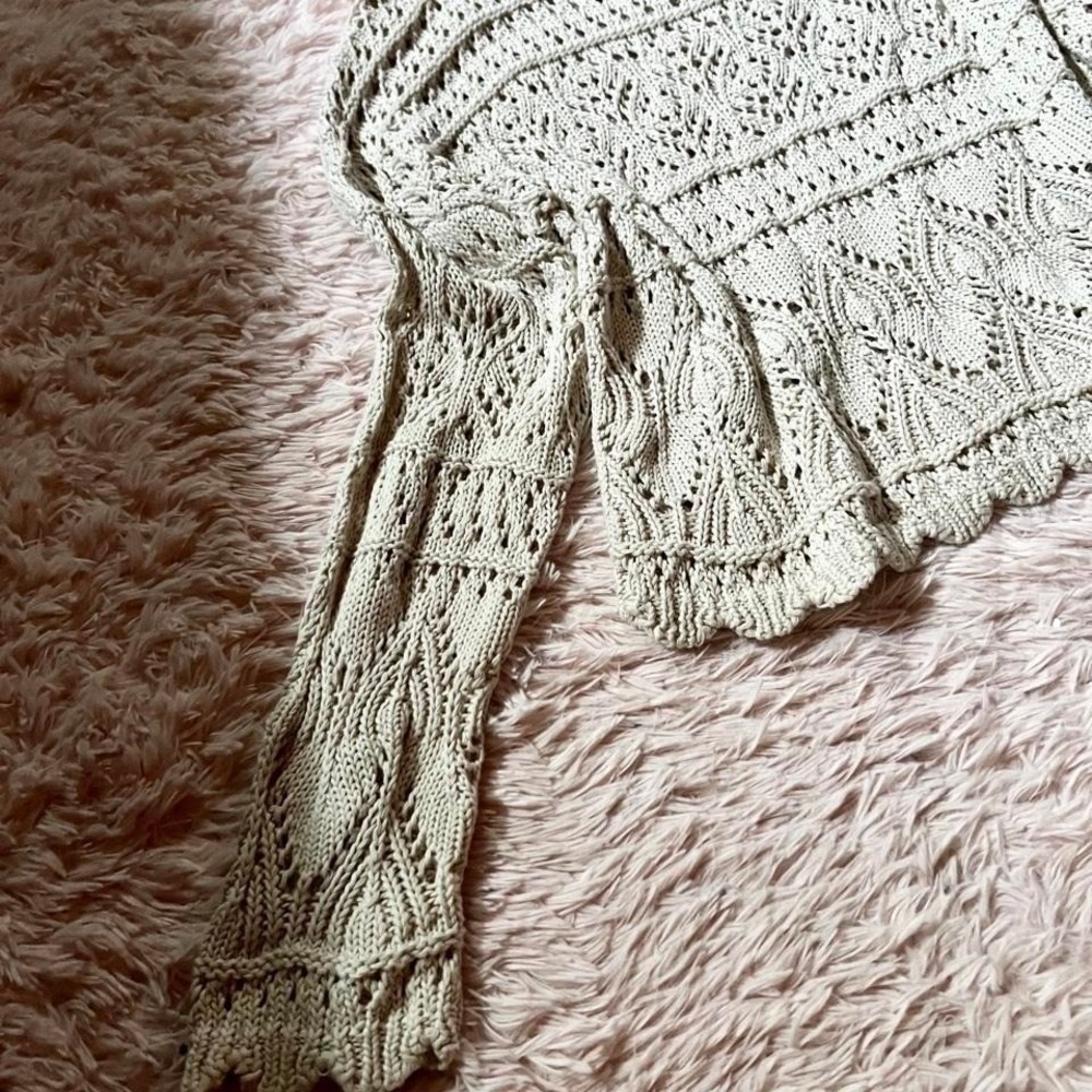 Boho Cream Open Knit Crotchet Cottage Core Granola Natural Organic Womens XL - Picture 3 of 6